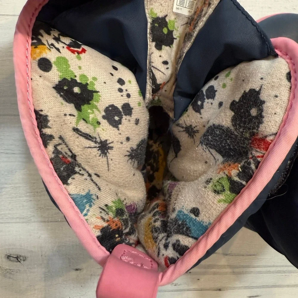 Crocs girls navy blue pink snow boots‎ child size 7